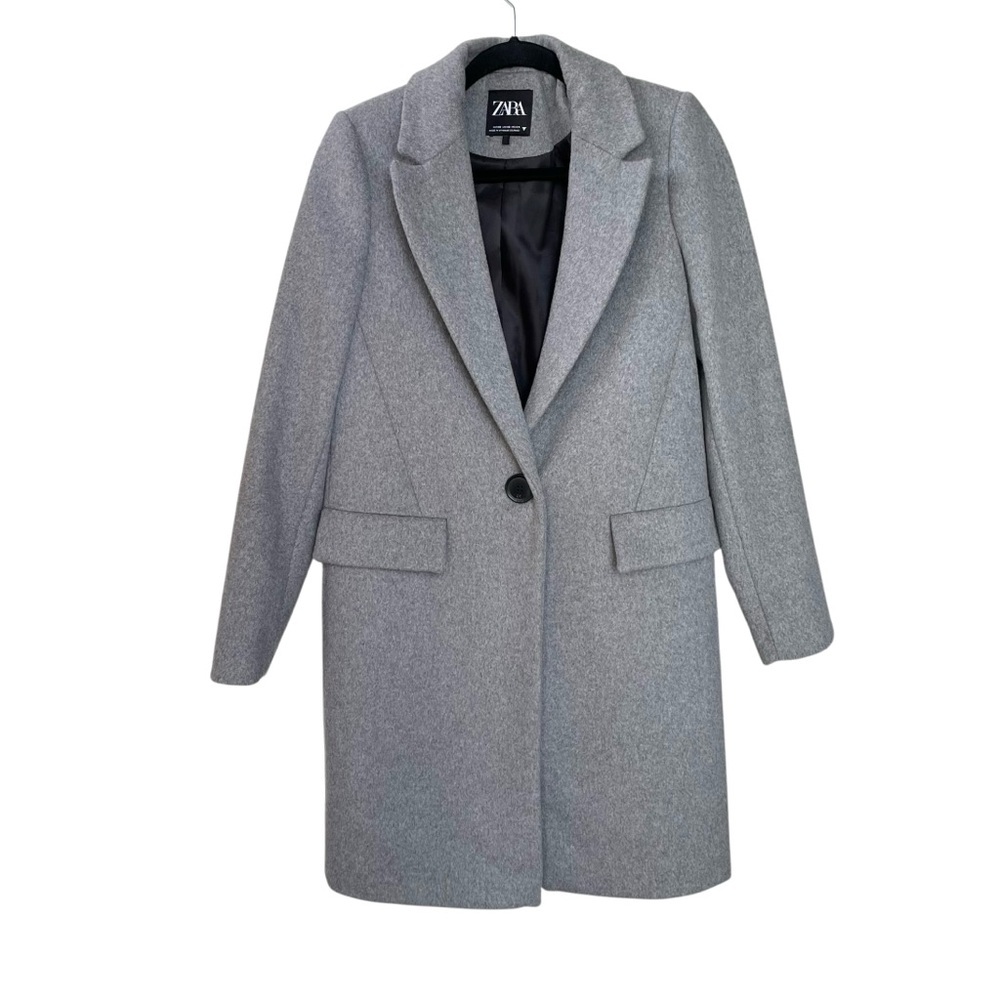 Zara Gray Wool Trench Coat with Classic Tailored Design XS